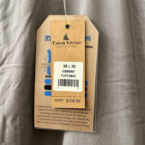 Tailor Vintage 36x30 Canaan Slim Fit Performance Tech Pant Rayon Cement $108 - Picture 6 of 13